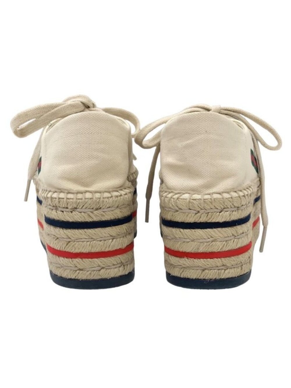 Gucci Sneakers Shoes Canvas Ivory Red Blue Logo Espadrilles Platform - Picture 6 of 10